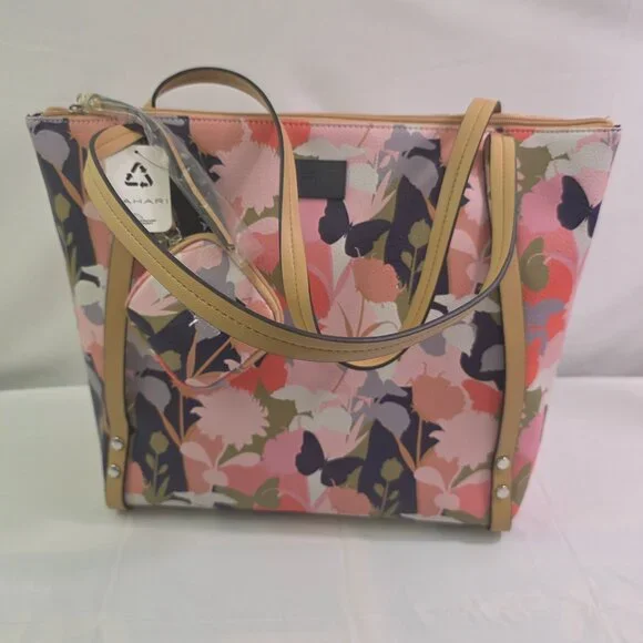 Tahari Mackenzie Vegan Leather Zipper Close Floral Butterfly Tote Bag Purse NWT - Picture 12 of 15